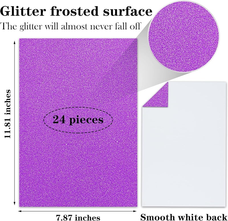 Twavang 24 Sheets Purple Glitter Cardstock Paper, A4 Premium Sparkly Paper for Scrapbook, DIY Projects, Party Decoration, Gift Box Wrapping 250GSM/92lb - Image 2